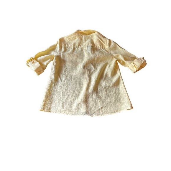 Kim Rogers Petite Yellow Linen Button Up Shirt Roll Tab Sleeves Size Medium - Picture 5 of 5